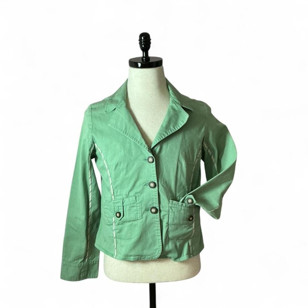 Quizz Stretch Green Blazer Jacket Long Sleeve Button Up Pockets Preppy‎